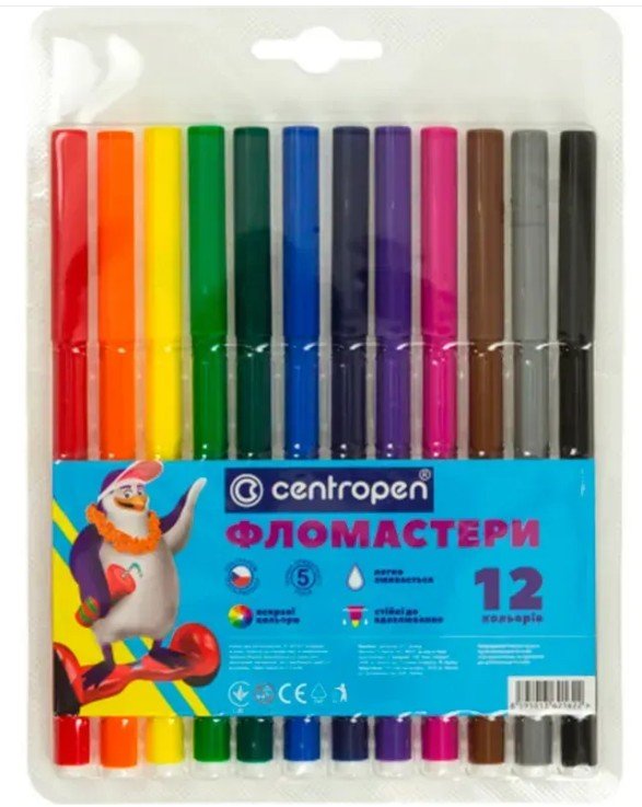 Набір із 12 кольорових фломастерів Centropen