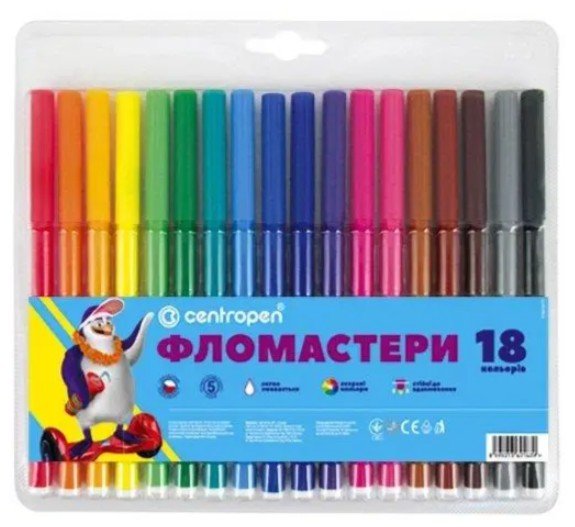 Набір із 18 кольорових фломастерів Centropen